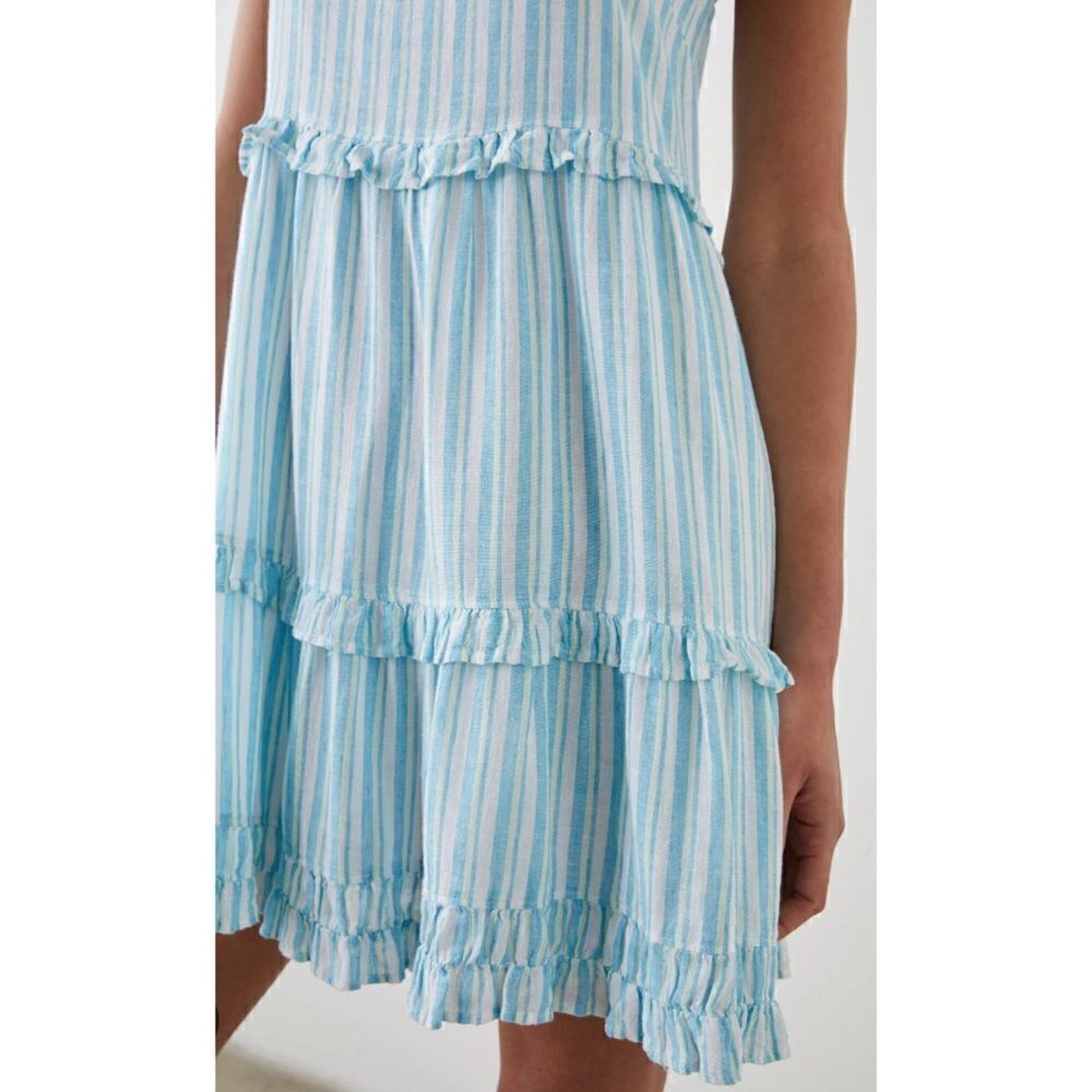 Rails Sandy Dress Linen Blend Striped Ruffle Mini in Laguna Stripe Size S - Picture 5 of 9